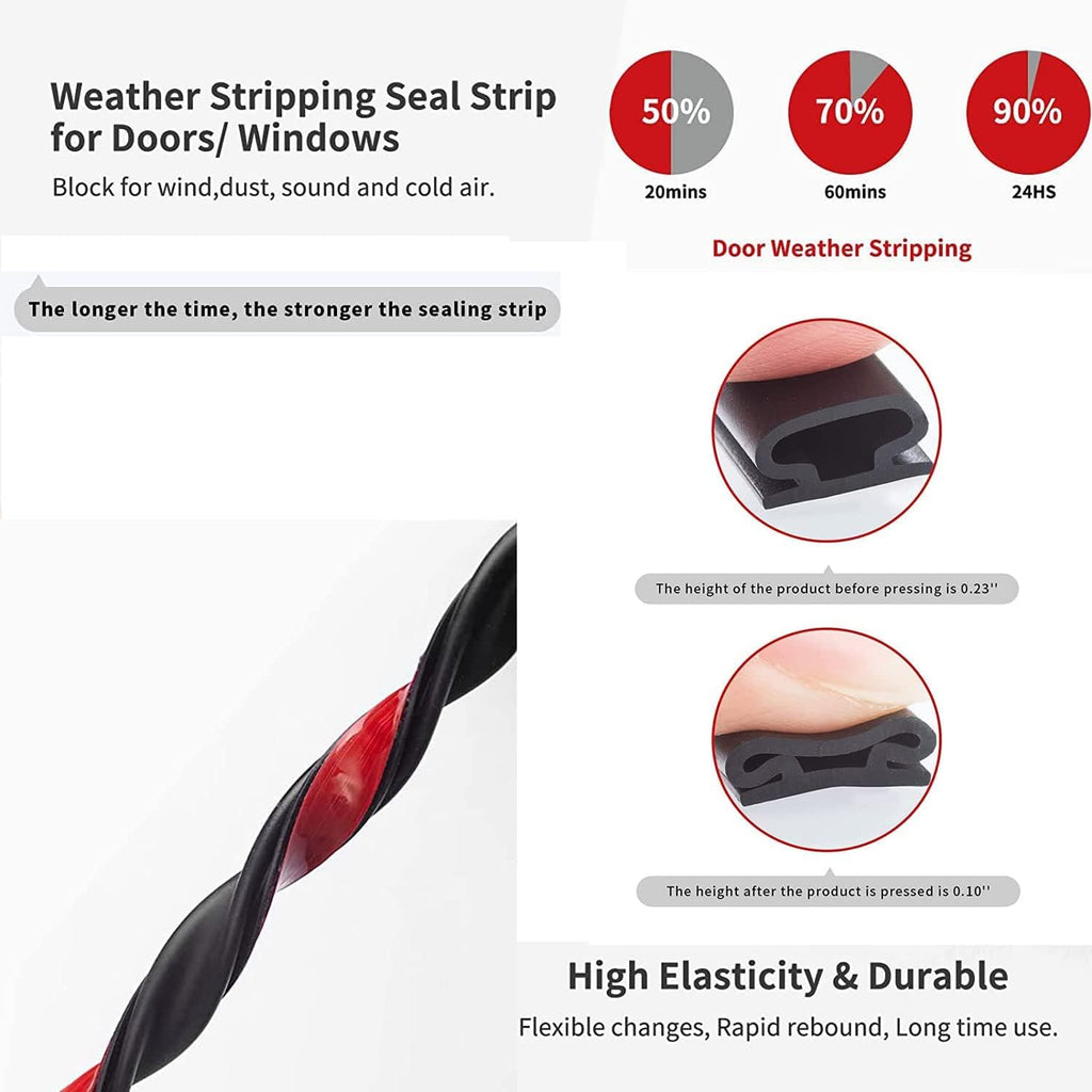 White Rubber Weather Stripping Door Seal Strip, D Shape Door Rubber Weather Seal Strip, SelfAdhesive Weatherstripping Soundproofing Doors Sealing Strip for Windows (23 feet, White)