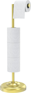 Freestanding Toilet Paper Holder Stand with Storage – Holds 4 Extra Rolls – Brushed Gold Toilet Paper Holder for Bathroom – Sturdy Base, Classic Retro Style, Space-Saving Bathroom Storage