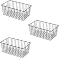 16" L x 12" W Wider Freezer Storage Organizer Baskets Container, Metal Wire Chest Upright Refrigerator Divider Bins with Built-in Handles for Cabinet, Pantry, Closet, Kitchen, Black
