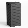 31 Gallon Outdoor Trash Can with Tiered Lid and Drip Tray,Waterproof Resin Waste Bin Indoor,Durable,Stylish,Lightweight Garbage Bin for Patio,Kitchen,Backyard and Office(Black)