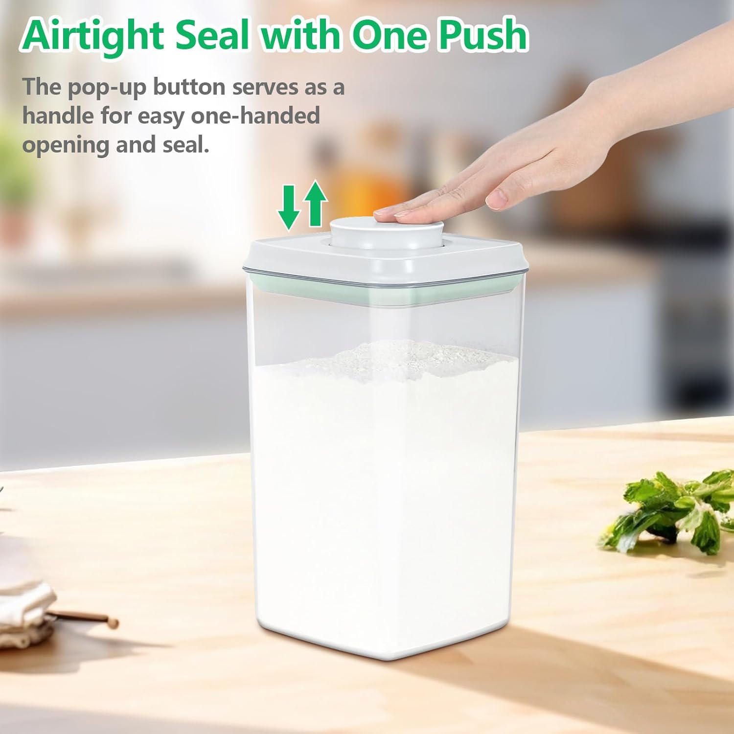 Airtight Flour Rice Storage Container with Pop-up Lid - 4.2 Qt Crystal-Clear Plastic Spaghetti Container, Tall and Slim Food Storage Bin Fit for Kitchen Pantry Organization