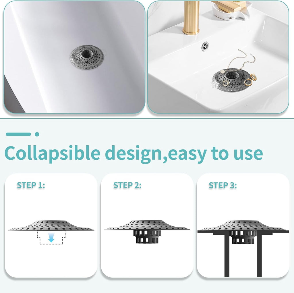 Bathtub Drain Hair Catcher,Silicone Tub Hair Catcher Drain Protector,All-in-one Shower Hair Drain Catcher Strainer for 1.48'' to 1.76'' Regular Drains, 3PCS