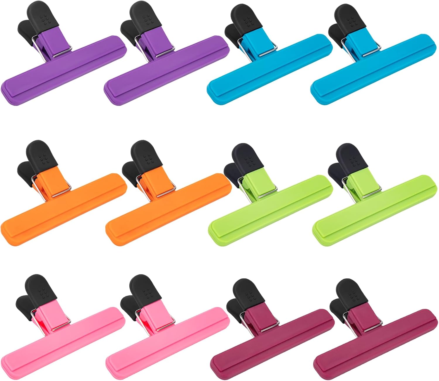 OWLKELA Chip Clip, 12 Pack Colors Wide Open Bag Clips for Food Storage, Heavy Duty Seal Grips Plastic Food Clips for Snack, Food Packages (6 inch x 3.4 inch)