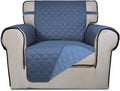 PureFit Reversible Quilted Sofa Cover, Water Resistant Slipcover Furniture Protector, Washable Couch Cover with Non Slip and Elastic Straps for Kids, Dogs, Pets (Chair, Dark Blue/Light Blue)