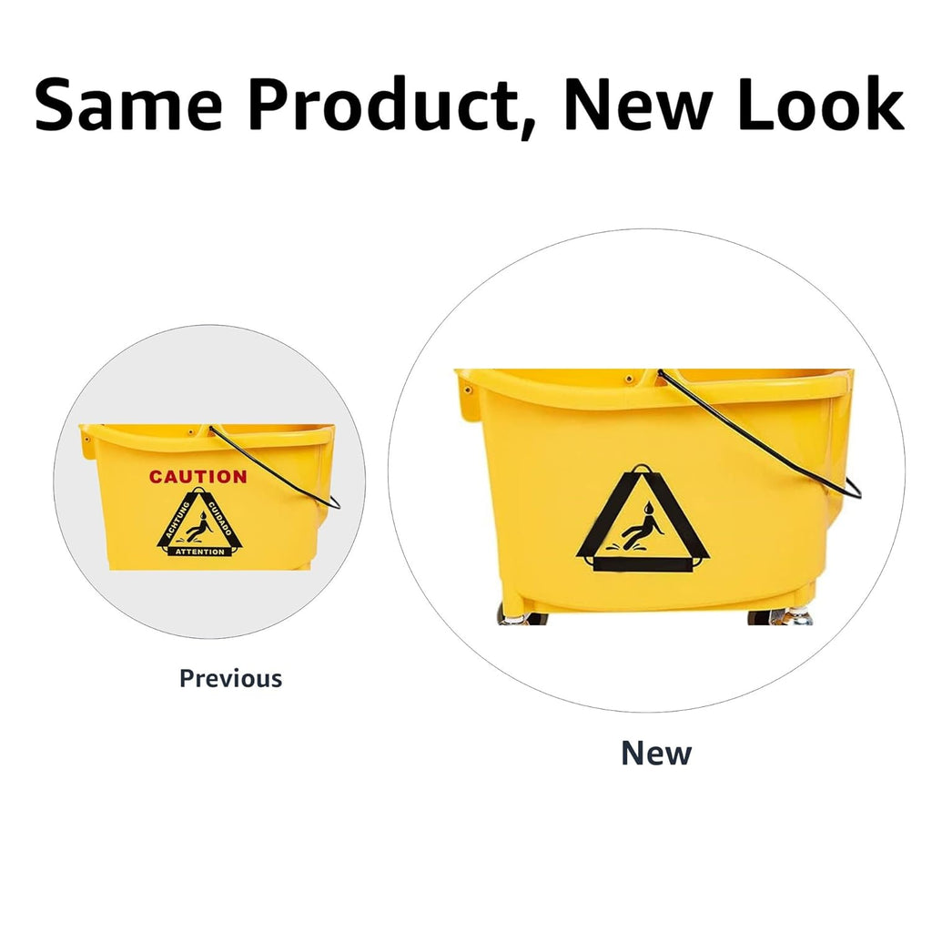Amazon Basics Rectangular Floor Cleaning Mop Bucket with Sturdy Down Press Wringer Combo, 35-Quart, Yellow (Previously AmazonCommercial brand)