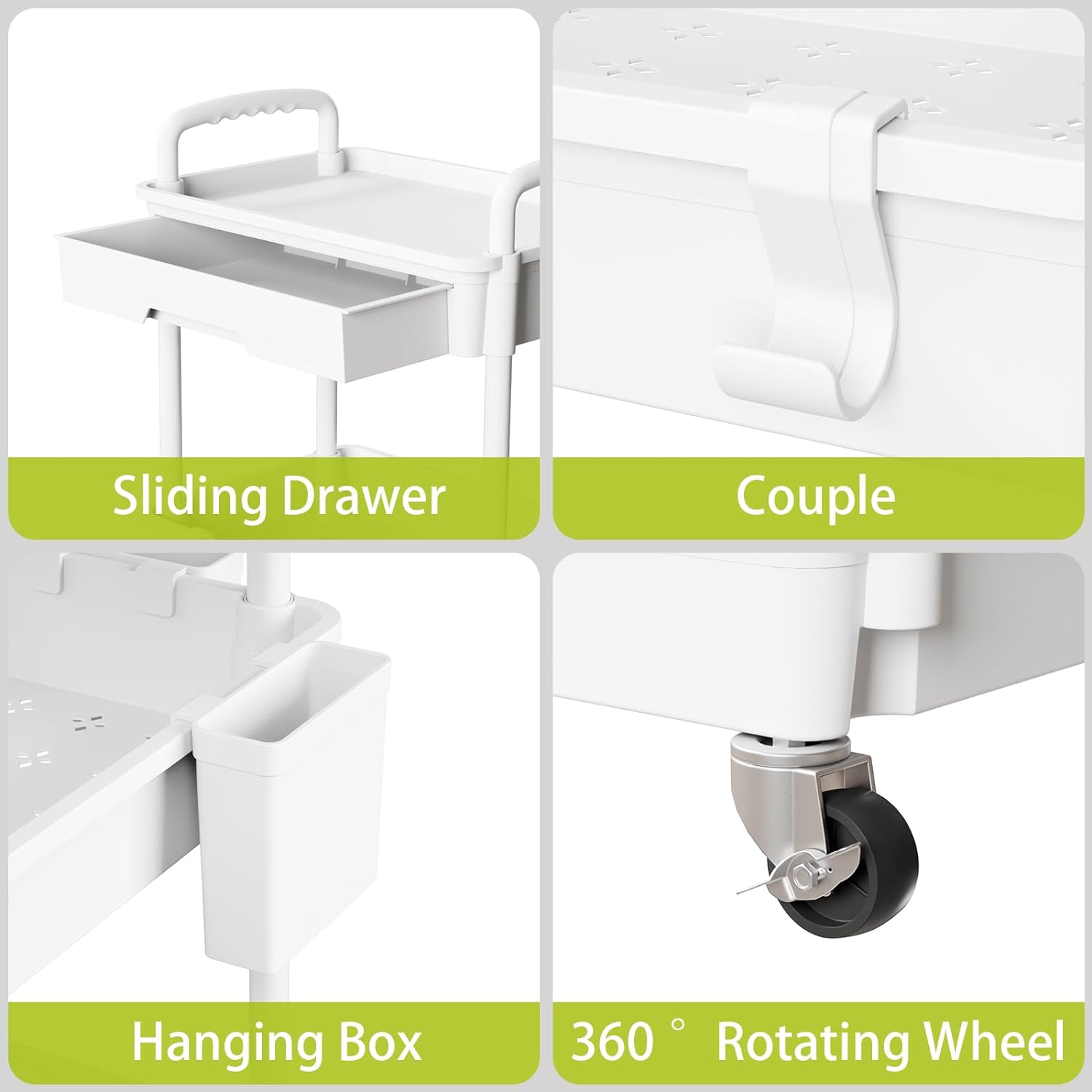 3 Tier Rolling Cart Organizer,Laundry Room Bathroom Organizers and Storage Office Shelves Mobile Shelving Unit Kitchen Trolley Cart with Wheels for Art,Craft,Diaper,Bedside,Snack(White)