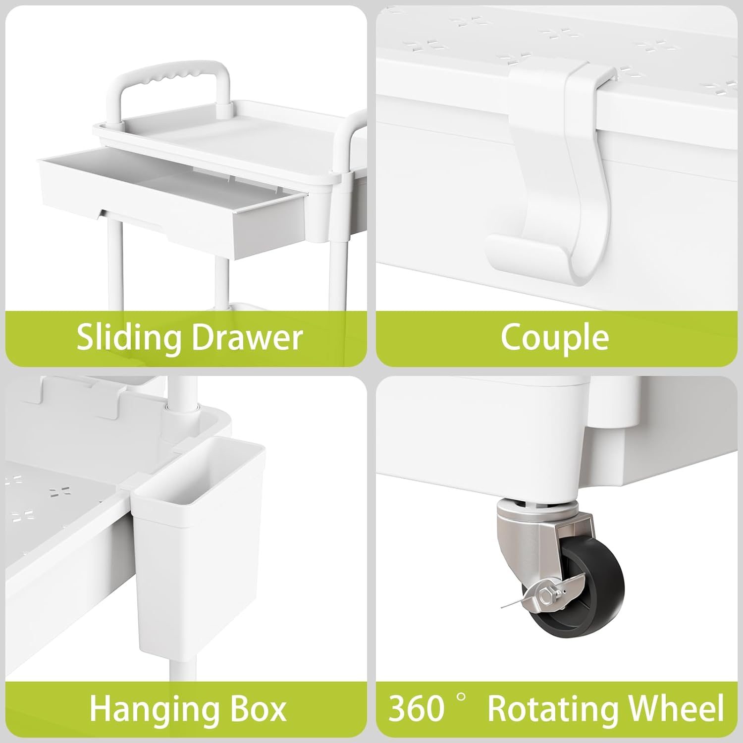 4 Tier Rolling Cart Organizer,Art Craft Diaper Bedside Snack Laundry Room Bathroom Organizer Narrow Thin Slim Rolling Trolley Utility Cart with Wheels for Kitchen,Office(White)