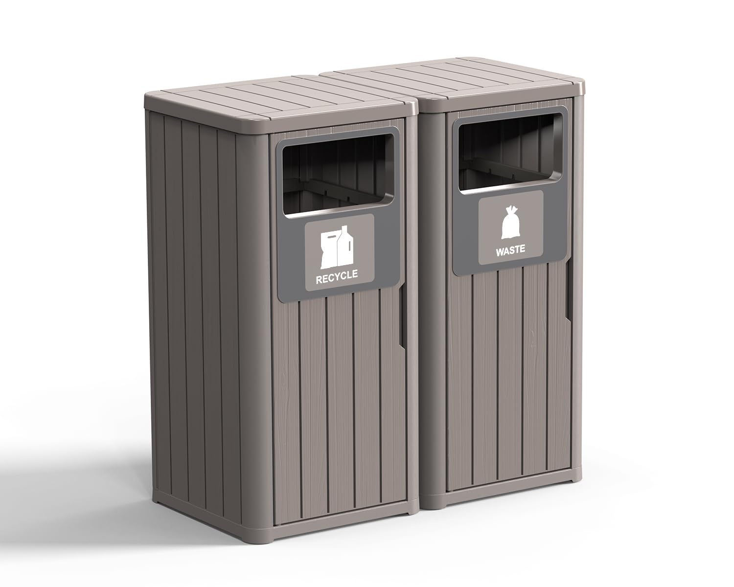 ROJIK 35" Tall Outdoor Trash Can,Weatherproof Resin Garbage Indoor Durable Lightweight,Suitable for Patio Office Kitchen,Easy to Clean,Assemble(Waste&Recycle,Grey)