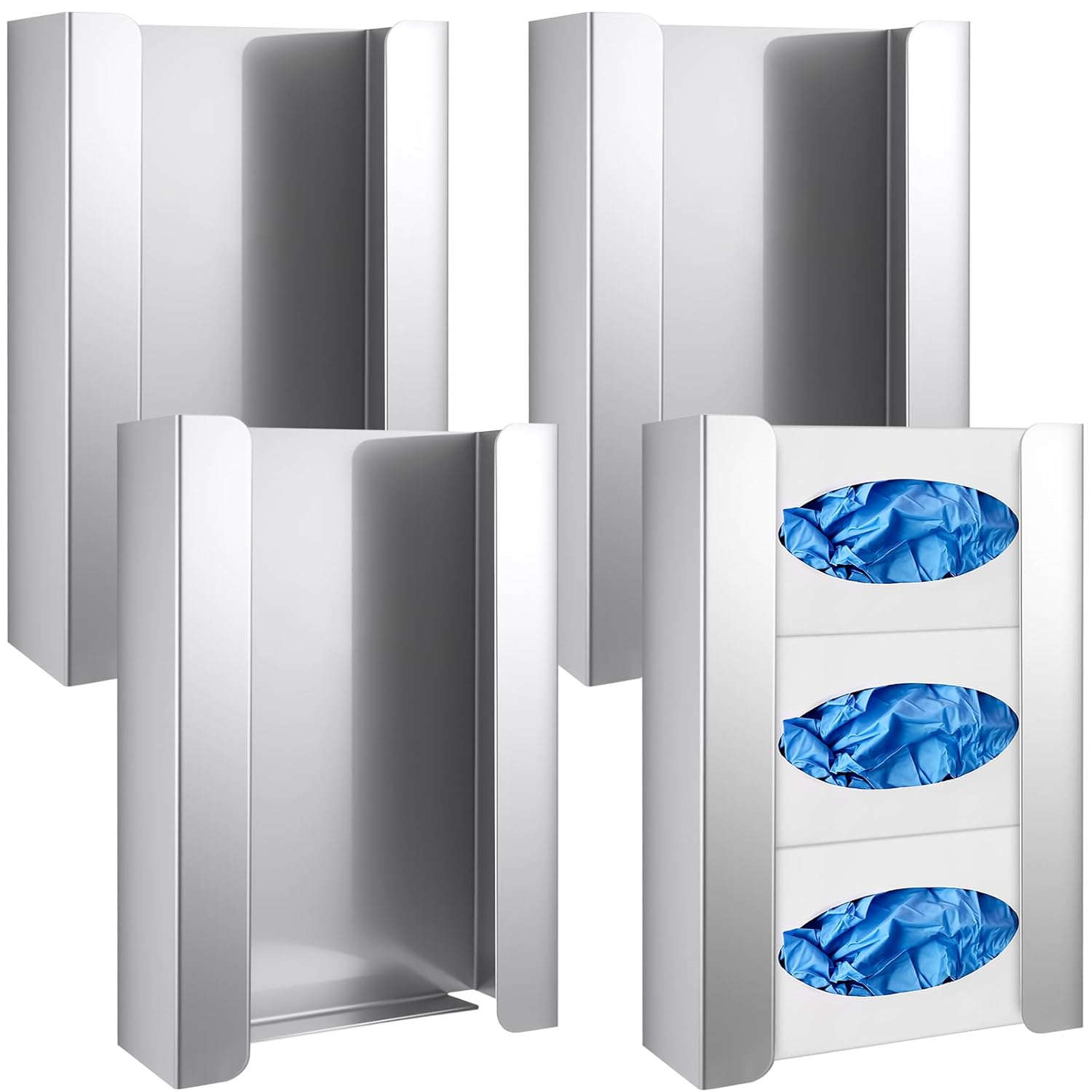 Blulu 4 Pack Glove Box Holder/Dispenser Stainless Steel Triple Wall Mounted Glove Box Organizer, 9.84" H x 14.96" W x 3.74" D