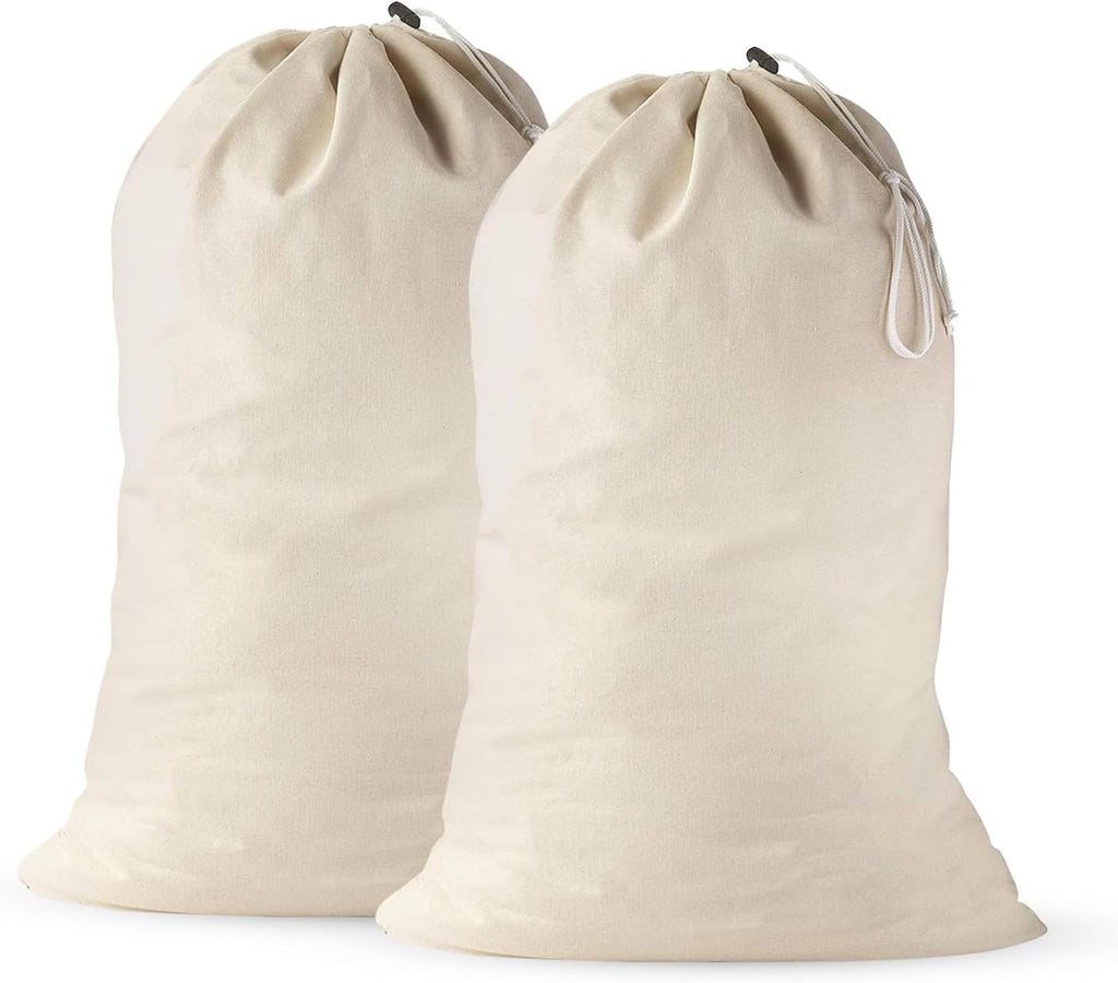 Large Cotton Laundry Bags 24x36 Inch with Drawstring, Heavy Duty Travel Organizer for Hamper, Basket, Camp – Beige (2 Pack)