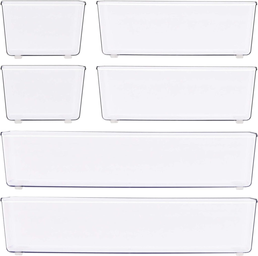 Simple Houseware Clear Drawer Organizer for Office Bin Desk Storage, Assorted Size, 6 Packs