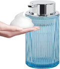Purple Foaming Soap Dispenser, 12 Oz Glass Foaming Hand Soap Dispenser with Silver Pump, Bathroom Refillable Liquid Lotion Container Pump Ribbed Bottle for Kitchen Bathroom Decor, 1pc