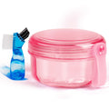 No Leak & Non-Slip Partial Denture Case Retainer Bath Box Cup, Denture Soaking Cup False Teeth Holder Box Case with Strainer Basket and Brush,Dishwasher safe - Transparent Pink