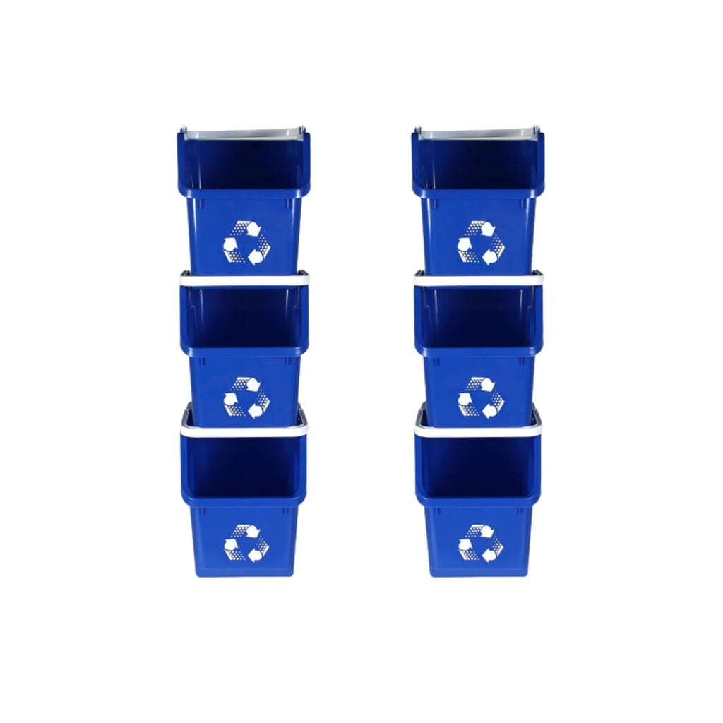 6 Gallon Stackable Recycling Bins for Homes, Garages, Offices Made of 100% Recycled Plastic - (Blue, 6 Pack)