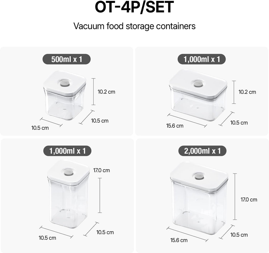 VAKUEN Premium Airtight Food Storage Containers 4-piece/Set, BPA Free, 100% Leak Proof, Keep food fresh up to 5 times longer than non-vacuum storage