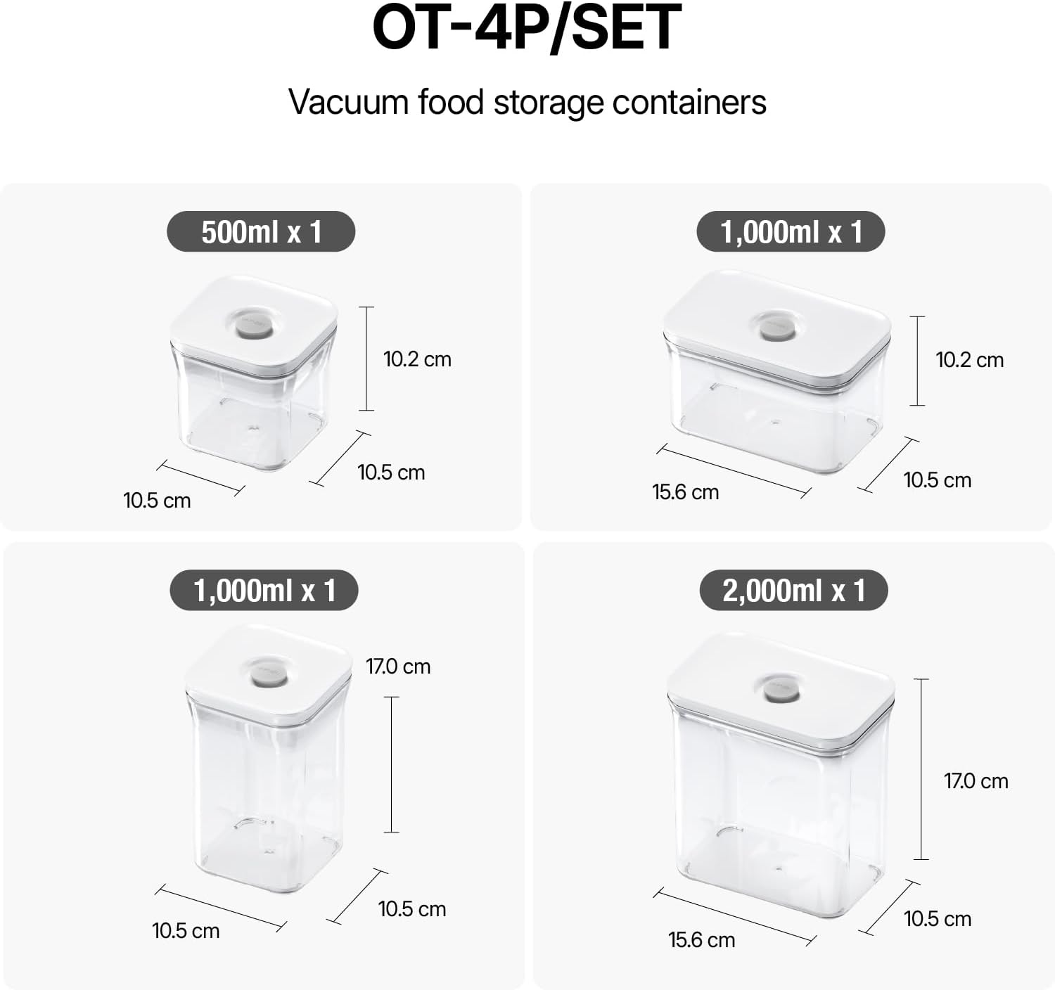 VAKUEN Premium Airtight Food Storage Containers 4-piece/Set, BPA Free, 100% Leak Proof, Keep food fresh up to 5 times longer than non-vacuum storage