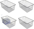 16inch Freezer Wire Storage Organizer Baskets, Household Refrigerator Bin with Built-in Handles for Cabinet, Pantry, Closet, Bedroom Black,4pack