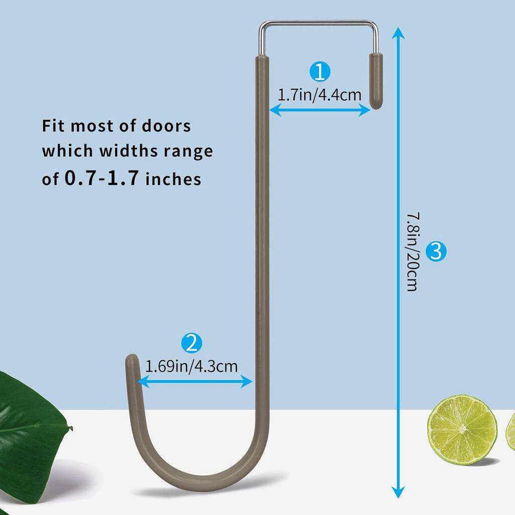 FYY Over The Door Hooks, 4 Pack Upgraded Long Door Hangers Hooks with Rubber Prevent Scratches Heavy Duty Organizer Hooks for Hanging Clothes, Towels, Hats, Coats, Bags Brown