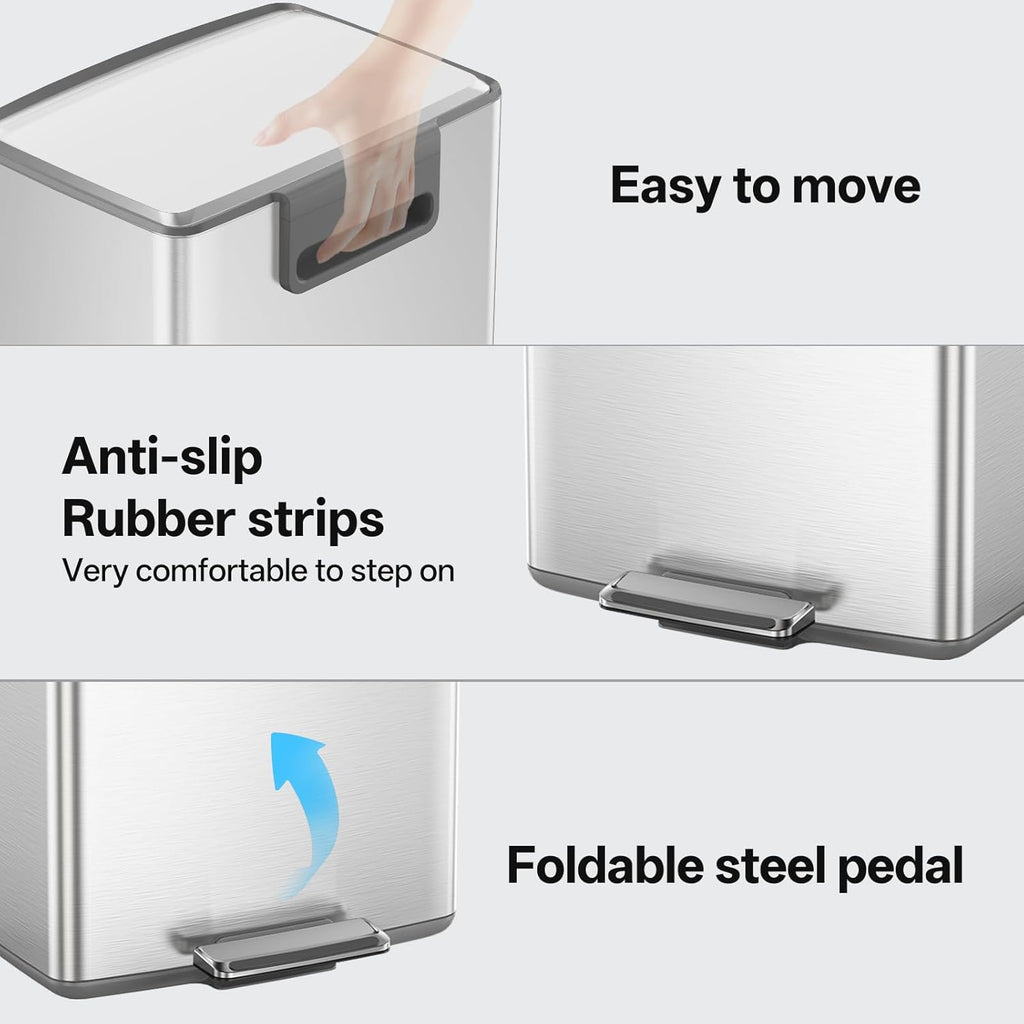 mVm 10.6 Gallon Heavy Duty Step Trash Can with Lid, Foldable Foot Pedal Bin for Kitchen Office Dormitory Home Rooms (Tin)