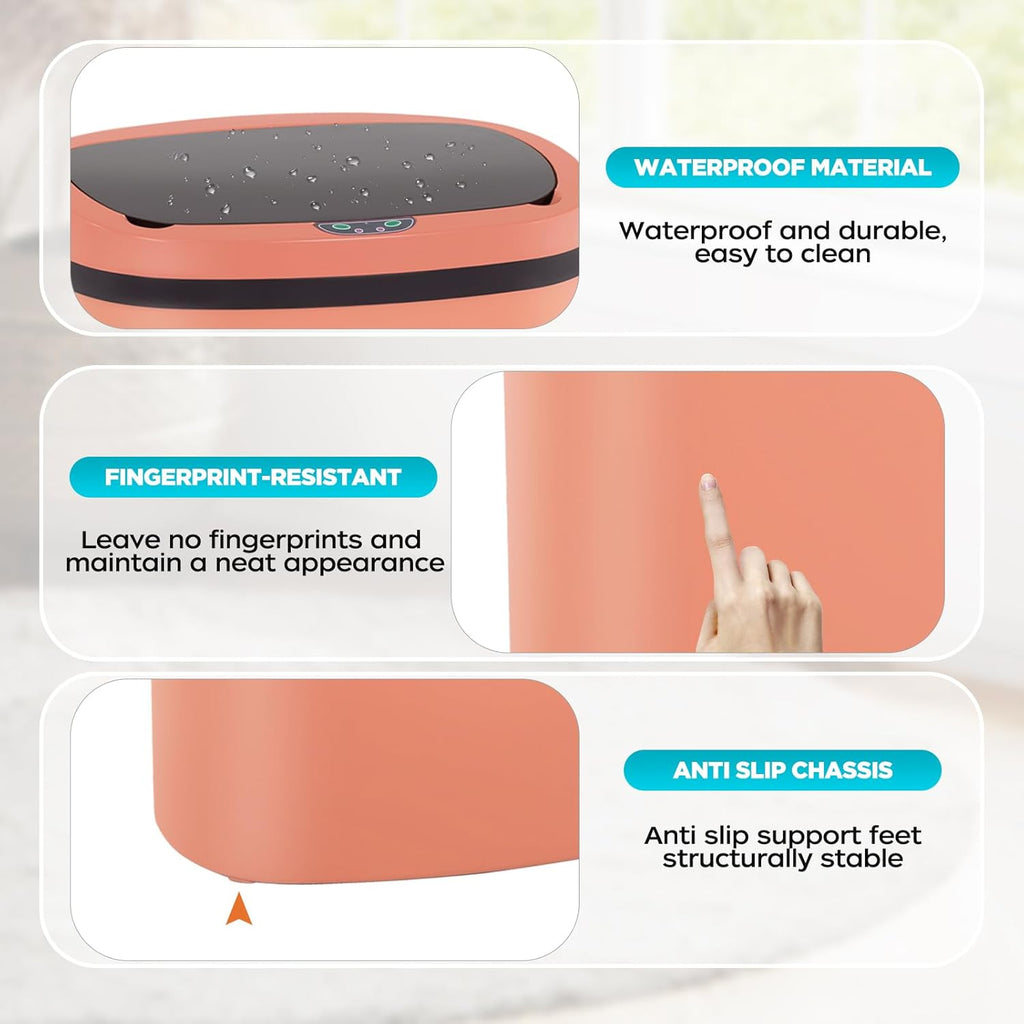 Automatic Motion Sensor Bathroom Trash Can with Lid, 13 Gallon Touchless Trash Bin, Smart Dog Proof Garbage Can, Touch Free Waste Basket for Toilet, Office, Bedroom,Pink,2