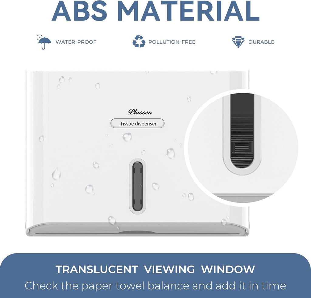 Paper Towel Dispenser Wall Mount, Adhesive No Drilling Multifold Trifold C Fold Commercial Hand Towel Dispenser,White