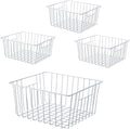 Upright Freezer Organizer Bins， Freezer Baskets for 14, 15 cu.ft Standup Freezer, Wire Storage Baskets with Built-in Handles for Frozen Foods, Snacks, Vegetables, Fruits and More, 4Pcs , White