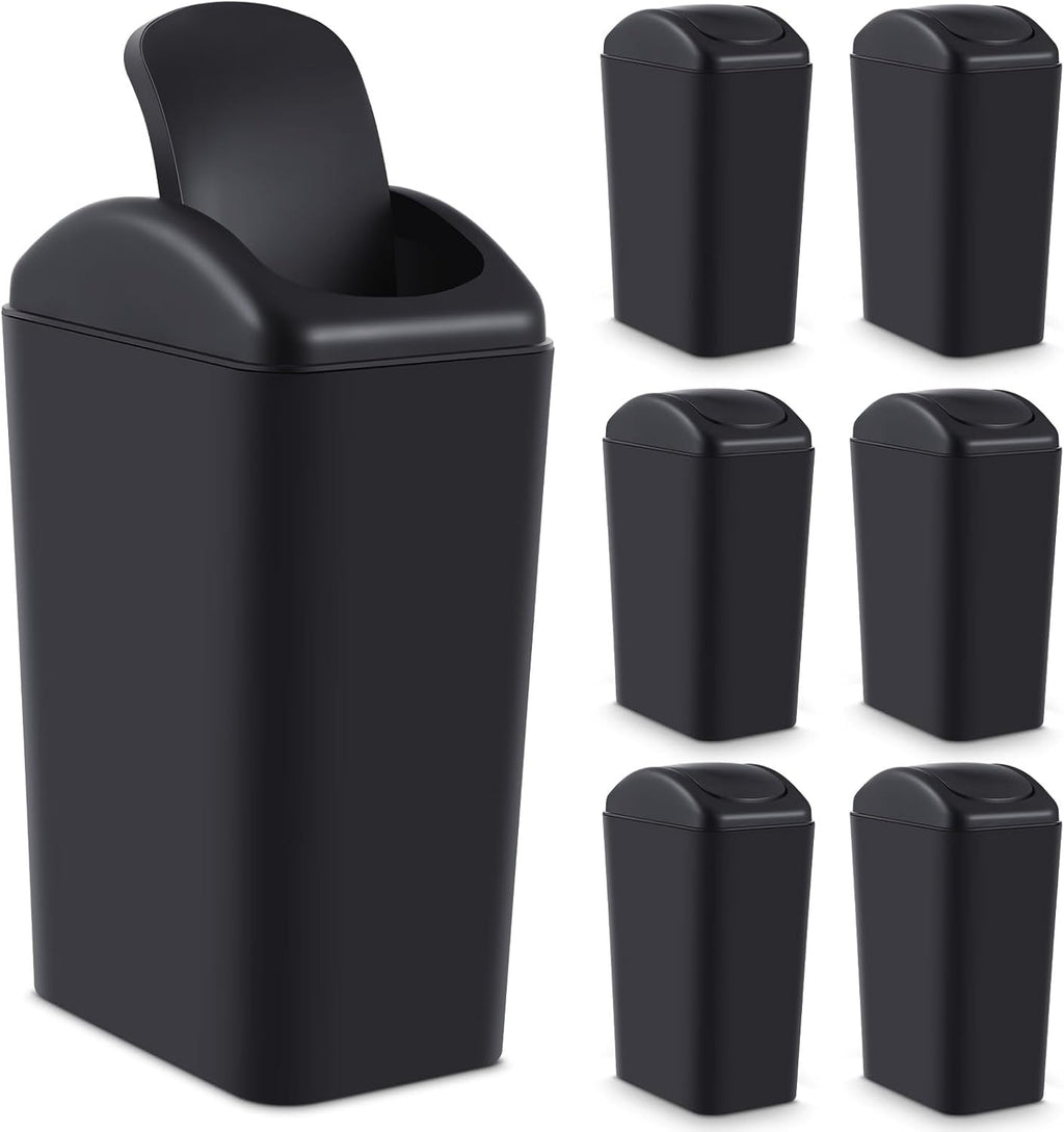 Hoolerry 2 Pcs 3 Gallon/12 Liter Small Trash Can Plastic Kitchen Garbage with Lid Small Trash Bin for Bathroom Office Bedroom Kitchen Waste Outdoor (Black)