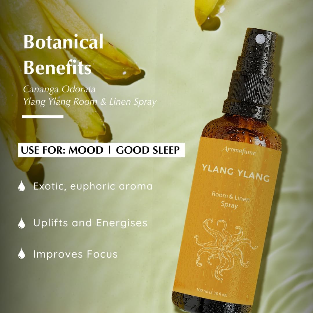 Ylang Ylang Room, Linen & Pillow Spray by Aromafume | 100ml/3.38 fl oz | with Ylang Ylang Essential Oil | Aromatherapy Spray | Mist for Bedding, Fabrics