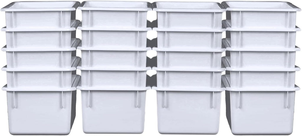 Wood Designs Cubby Storage Bin, Heavy Duty Plastic Containers for Kids White Cubby Tray Set of 20