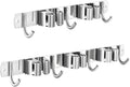 2 Pcs Mop Broom Holder Wall Mounted, Dustpan Holders, Stainless Steel Mop Hangers Organizer, Broom Rack, Utility Hook for Hanging Brooms and Mops(3 Racks 4 Hooks and 2 Racks 3 Hooks)