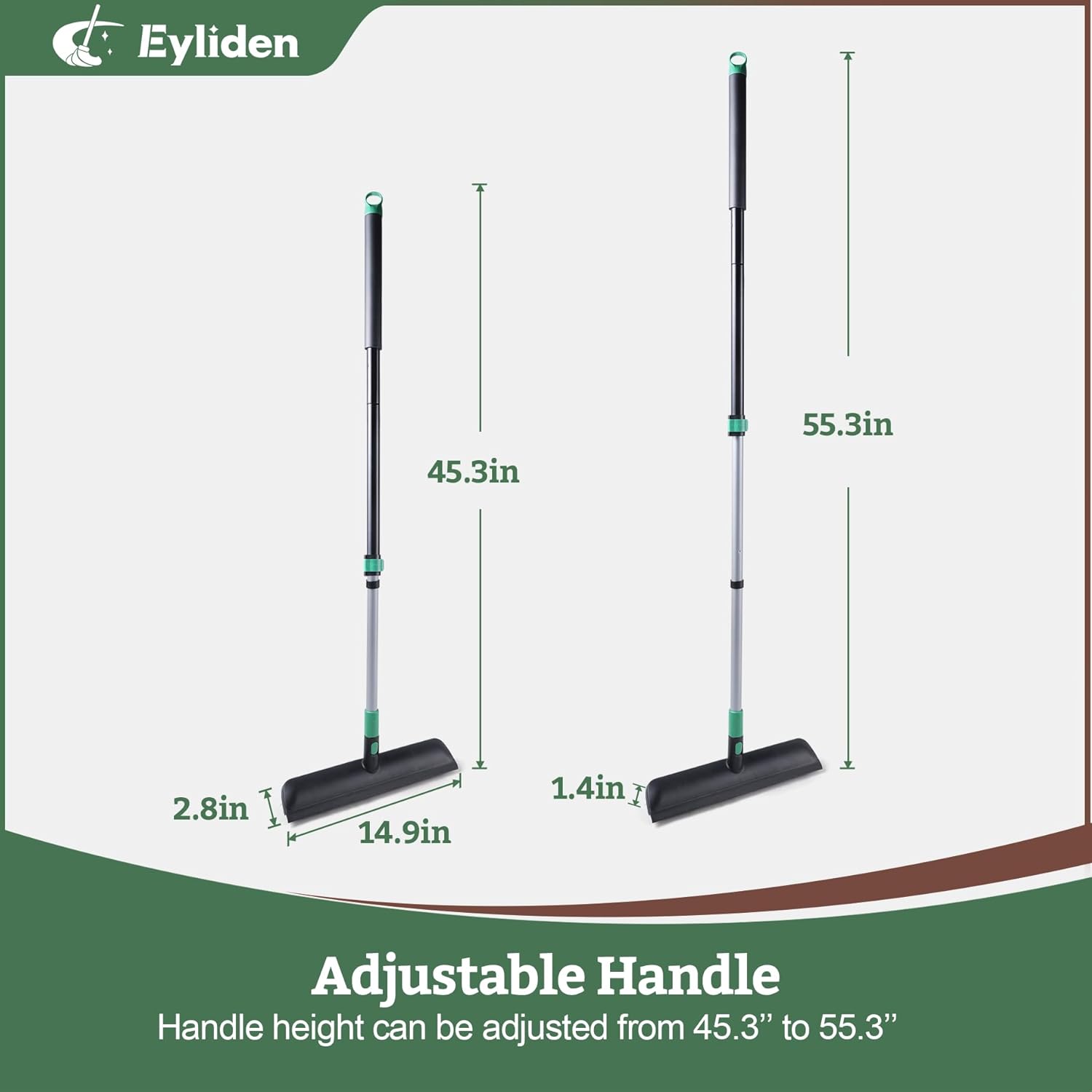 Eyliden X-Large Floor Scrub Brush, 2 in 1 Scrape Brushes with Rubber Squeegee | 55.3" Long Handle, 15" Wide Stiff Bristle Head | Floor Scrubber for Deck Kitchen Shower Bathroom Tub Tile Patio Wall