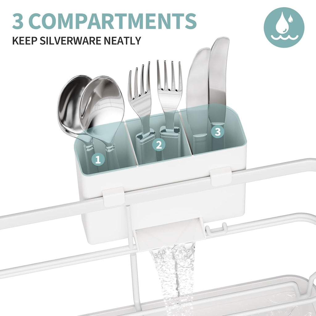 Dish Drying Rack for Kitchen Counter, Large Dish Racks with Drainboard, Kitchen Sink Dish Strainer Rack, Countertop Dish Drainer Rack with Cup & Utensil Holders, Dish Dryer Rack Large Sizw White