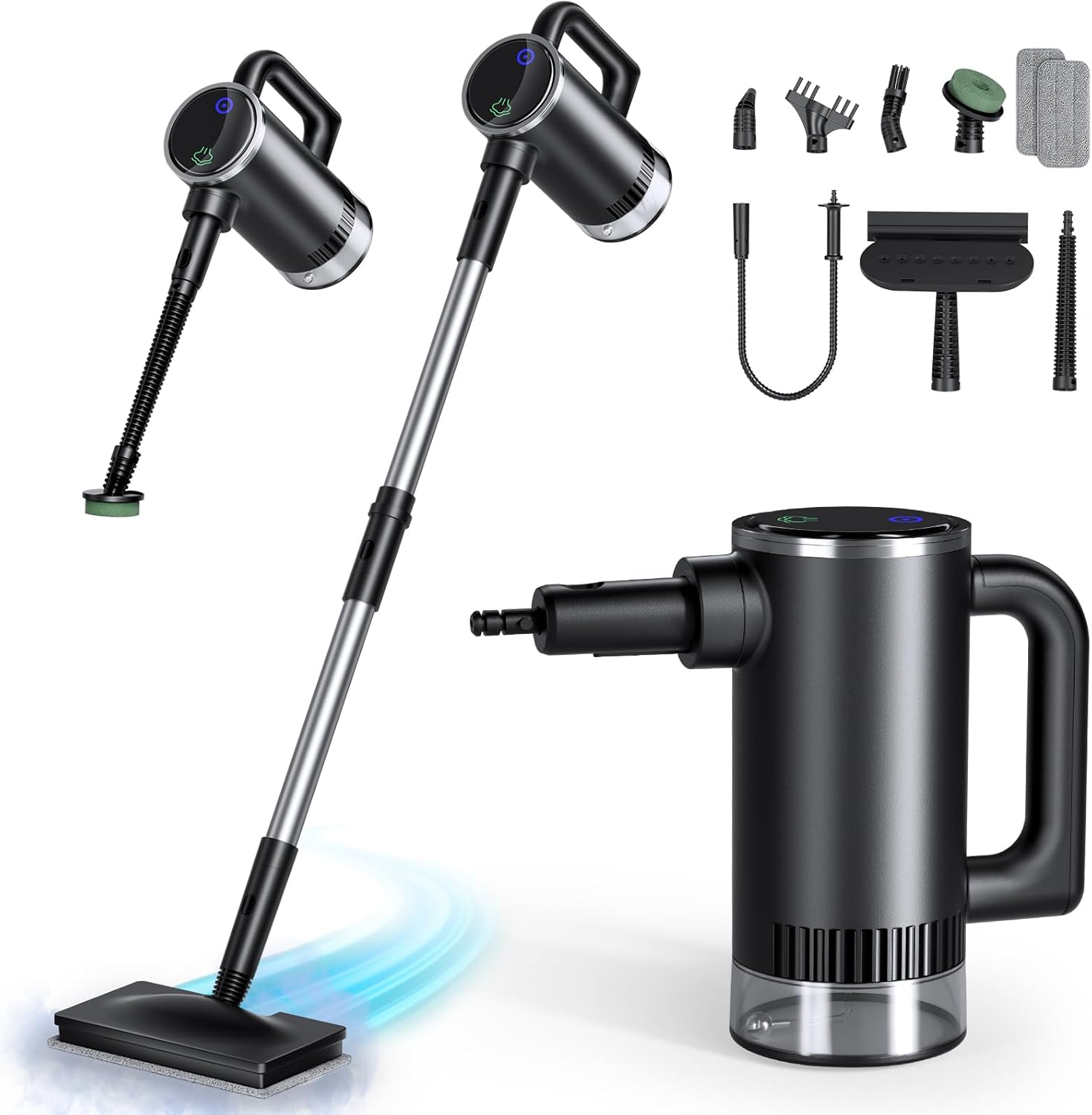 11-in-1 Steam Mop - Detachable Handheld Steam Cleaner with 500mL Tank, 260℉ Floor Steamer for Hardwood, Tile, Grout, Windows, Bath & Kitchen - 3-Level Steam Control, Multi-Purpose Floor Steam Cleaner
