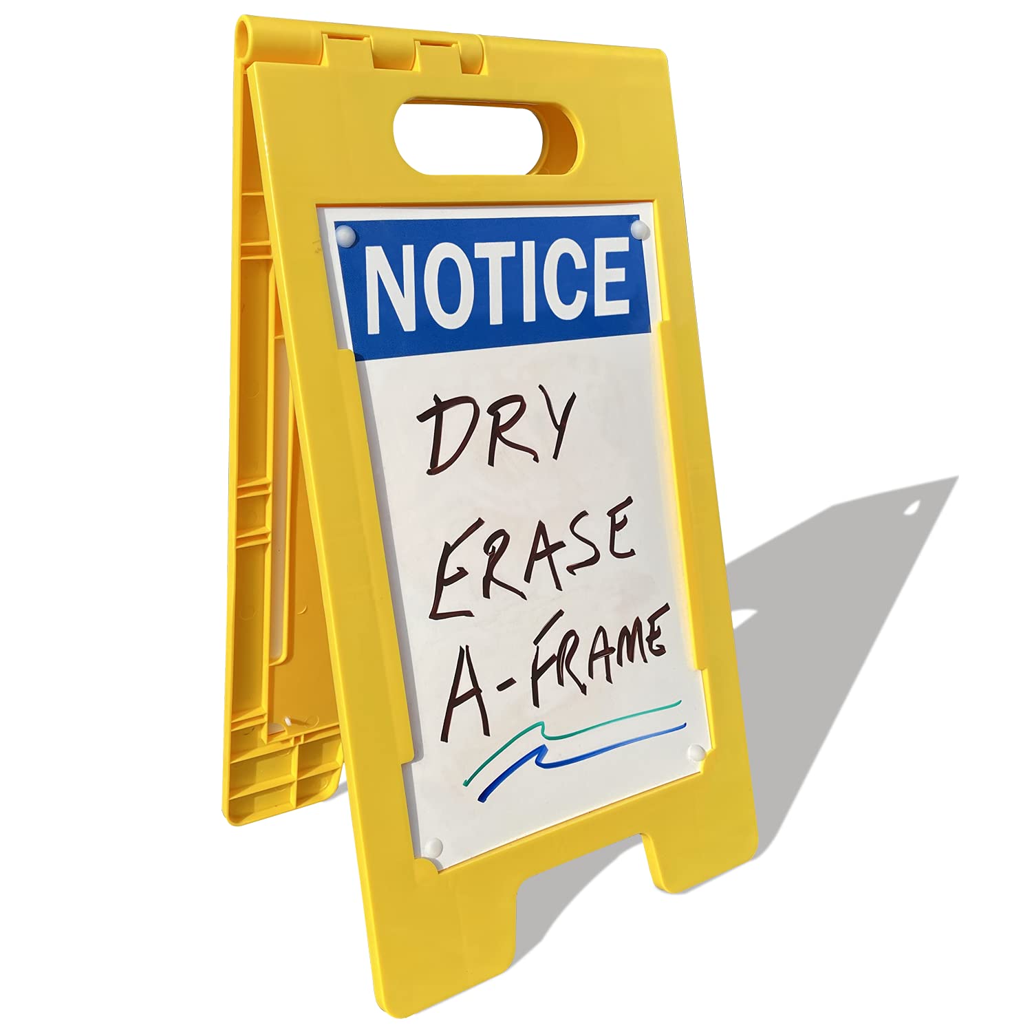 SmartSign 25 x 12 inch “Notice” Write-On Two-Sided Folding Floor Sign, Dry Erase, Digitally Printed Polypropylene Plastic, Multicolor, Made in USA