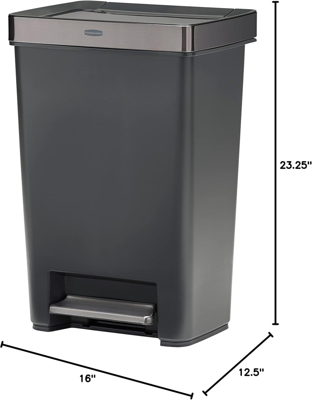 Rubbermaid Premier Series IV Step-On Trash Can for Home and Kitchen, 12.4 Gallon, Stainless Steel Lid Charcoal, for Home/Kitchen/Garage/Apartment/Office