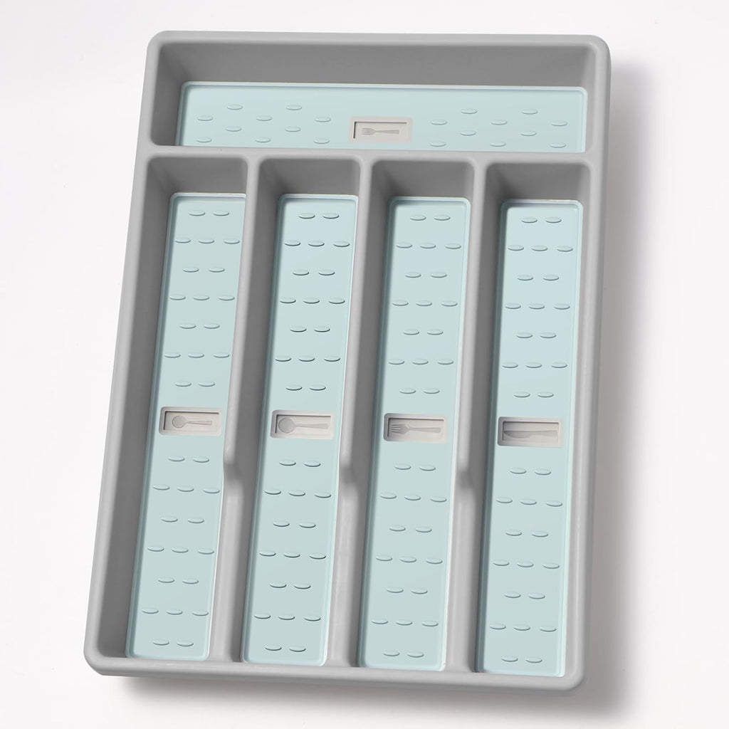 Silverware Organizer with Cutlery Icons，Silverware Tray for Kitchen Drawer，Flatware Tableware Cultery Drawer Organizer Utensil Organizer with Non-slip TPR Linings，Kitchen Organization Essentials