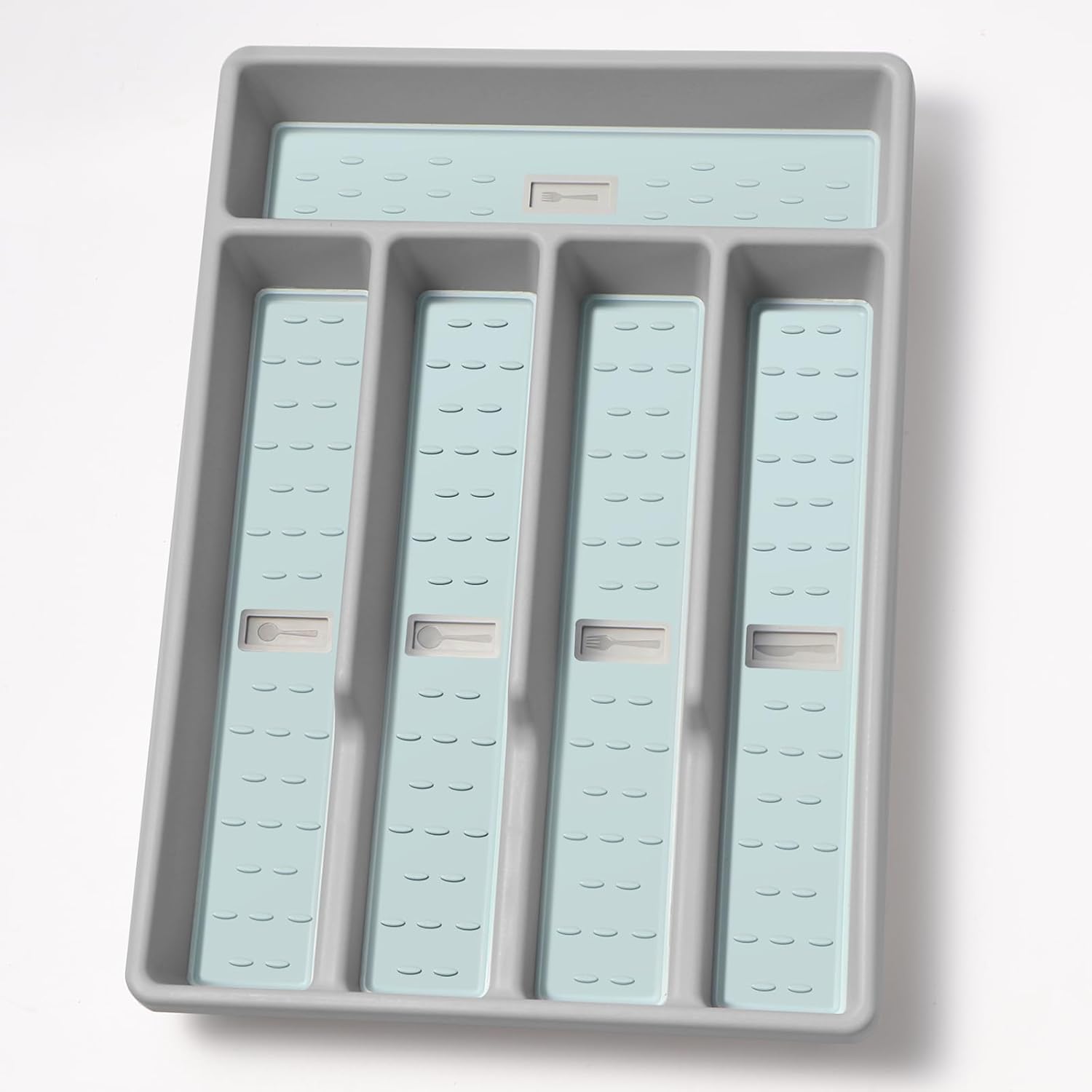 Silverware Organizer with Cutlery Icons，Silverware Tray for Kitchen Drawer，Flatware Tableware Cultery Drawer Organizer Utensil Organizer with Non-slip TPR Linings，Kitchen Organization Essentials