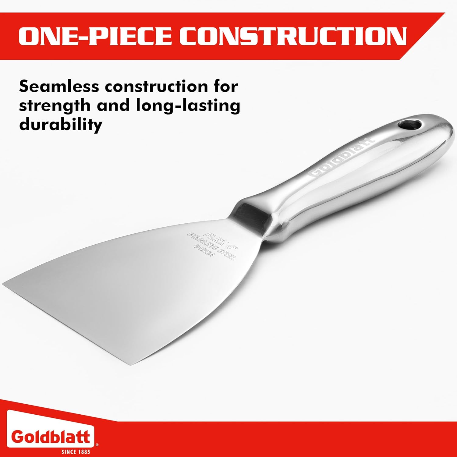 Goldblatt 4" Putty Knife, One-Piece Paint Scraper Tool, All Stainless Steel Joint Knife with Flexible Blade, Seamless Design, Metal Ergonomic Handle - for Drywall Repairing, Finishing and Scraping