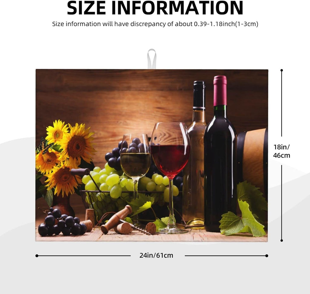Red Wine Grape Vintage Wooden sunflower Microfiber Absorbent Reversible Dish Drying Mat For Kitchen Counter Xl Large Pad 18 X 24 Inch