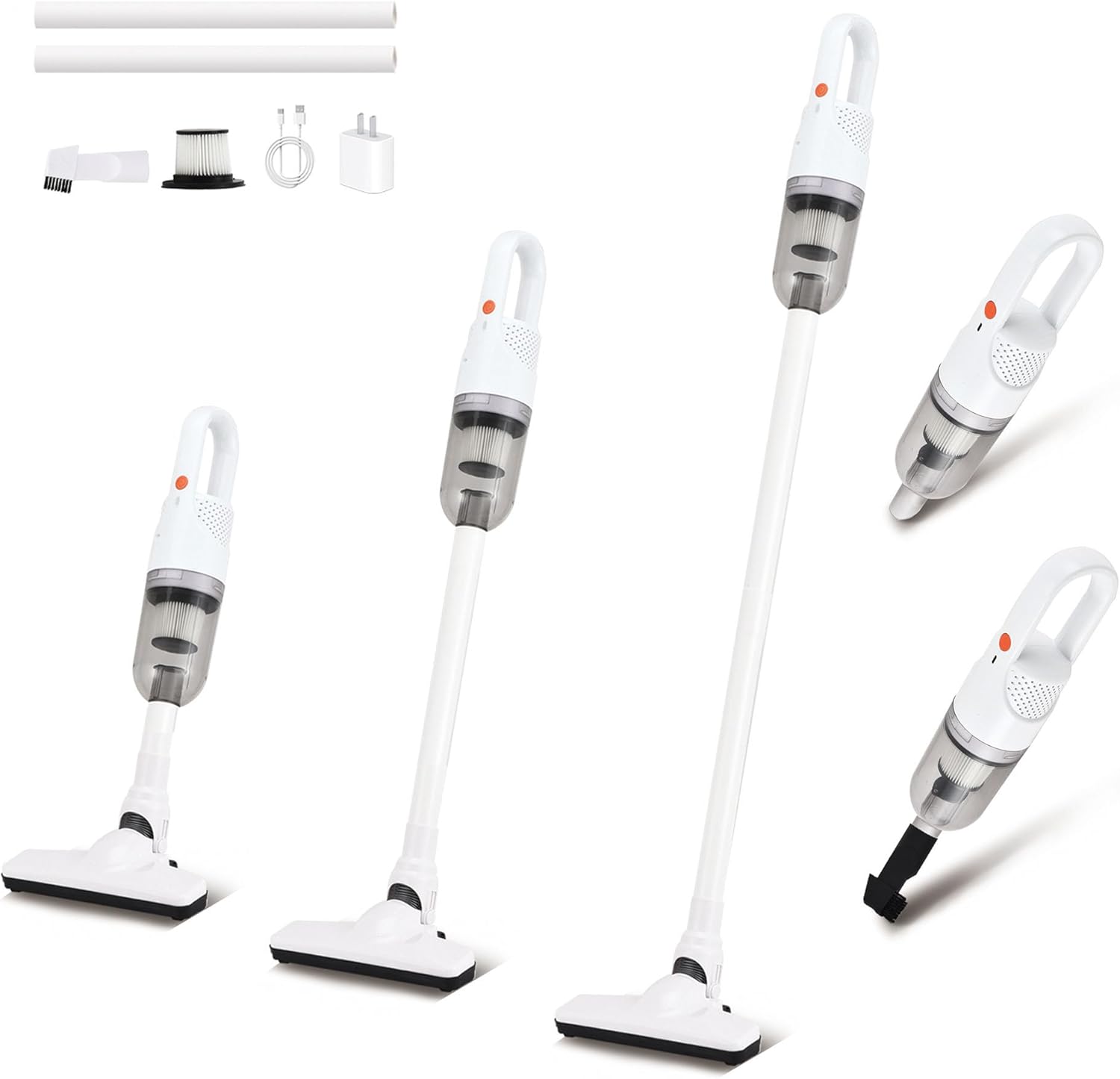 Handheld Vacuum Cleaner,Ultra-Lightweight Mini Portable Vacuums for Home, 6 in 1 Stick Vac Cleaners for Car,Pet Hair(White Cordless)