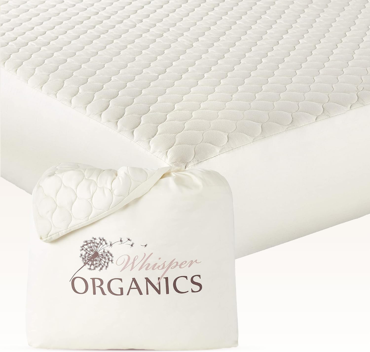 100% Cotton Organic Mattress Pad - Breathable & Cooling Mattress Protector Queen Size - Premium 300GSM Quilted and Noiseless Machine Washable Organic Mattress Protector (Ivory, Queen)
