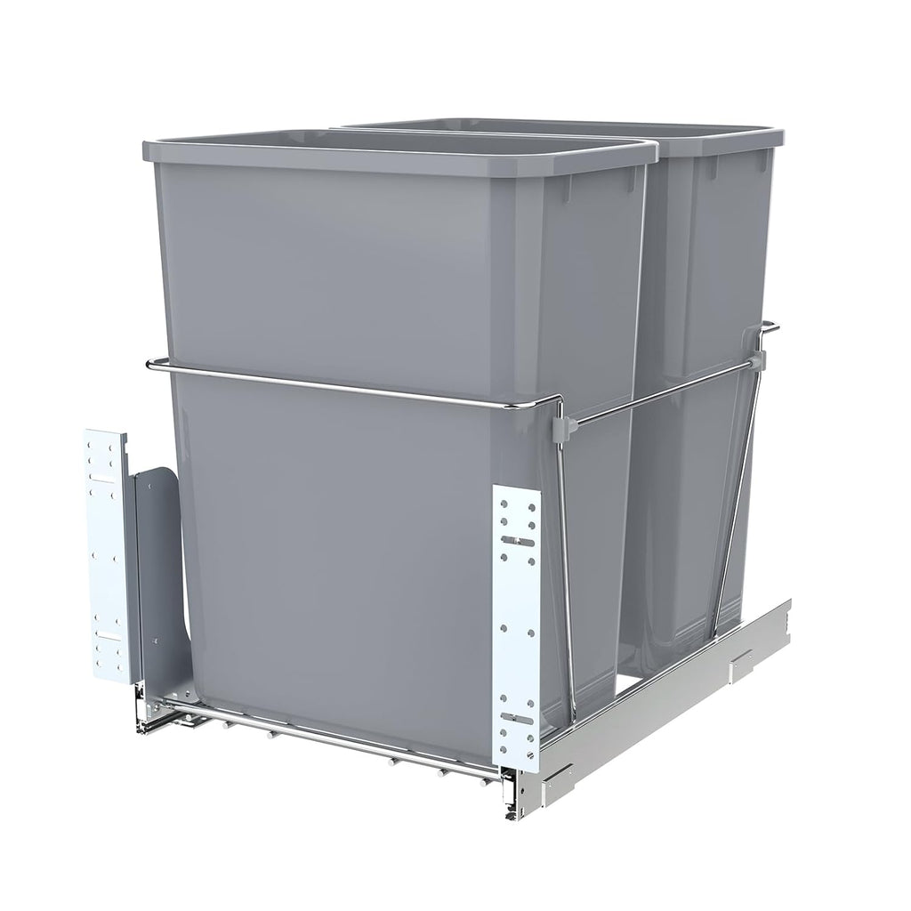 Double Pull-Out Trash Can for Under Kitchen Cabinets Include Double 35QT Trash Bin Doesn't Include Door Fittings, Bottom-Mount Recycling Bin