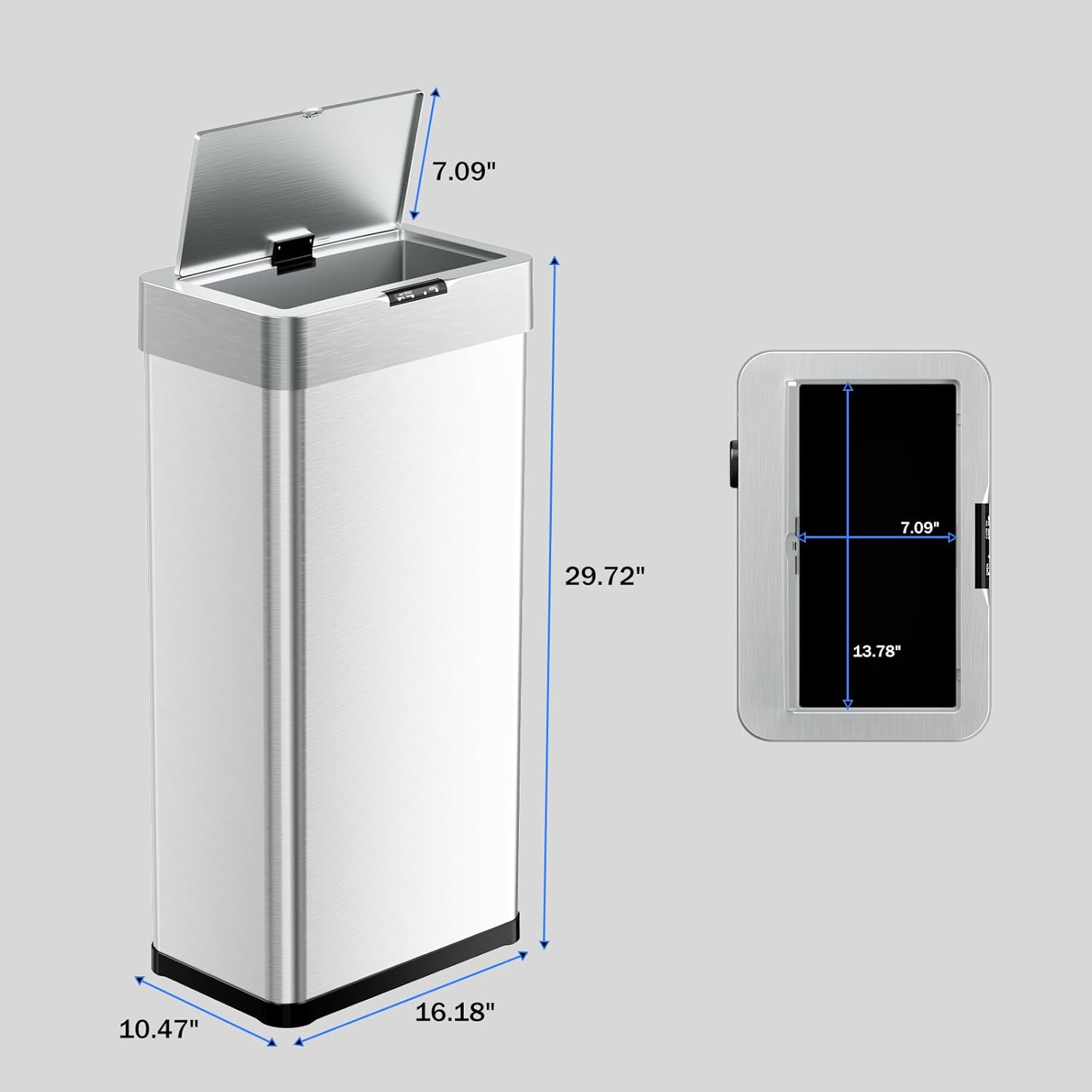 TLSUNNY 18.5 Gallon Motion Sensor Trash Can,Touchless Automatic Garbage Can,Brushed Stainless Steel Smart Bin,with Bag Holder,Soft Close Lid,for Kitchen,Office,RV,Bedroom,Living Room (Silver, 70L)