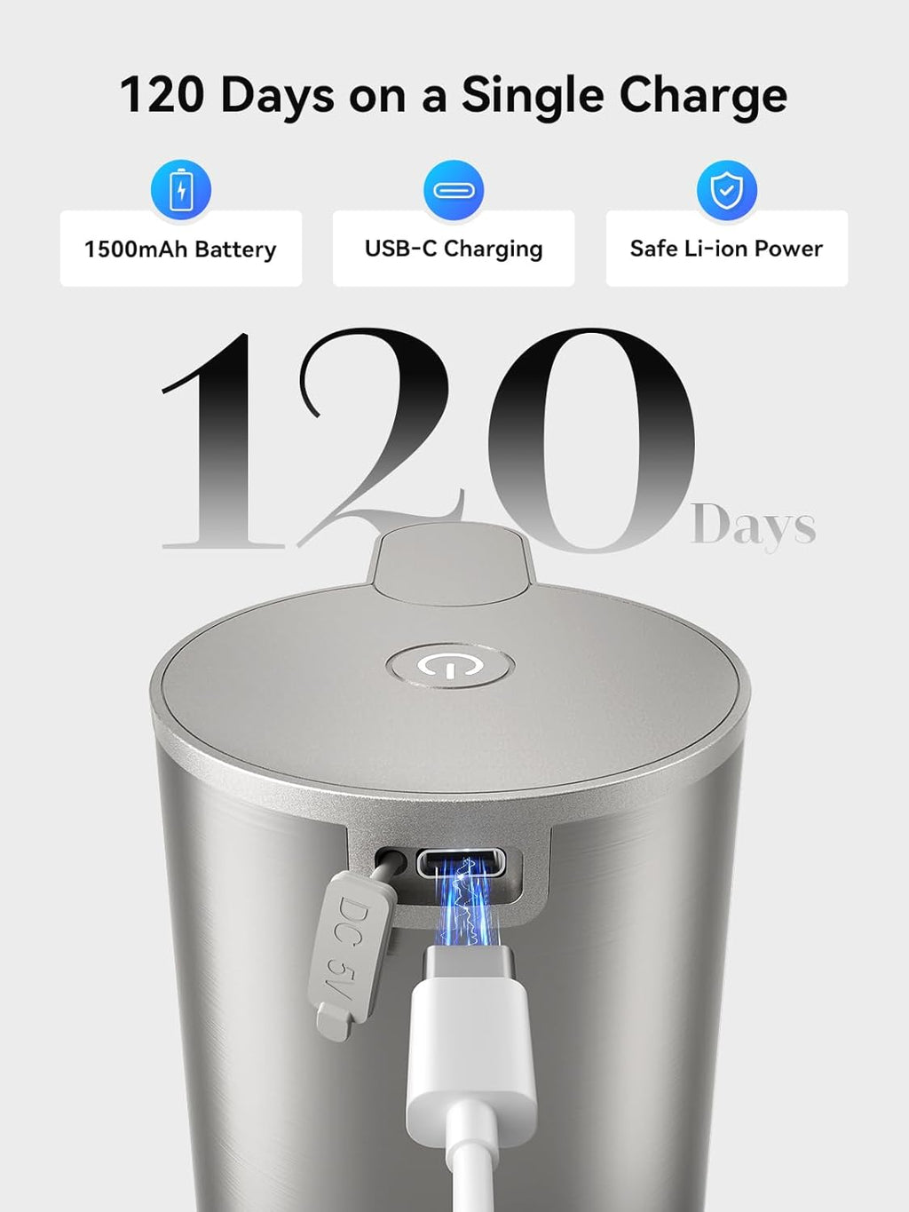 SUNLY Automatic Foam Soap Dispenser, 0.2s Fast Sensor, USB-C Rechargeable, Smudge-Resistant Stainless Steel, Touchless Liquid & Foaming Soap Dispenser for Bathroom, Kitchen, Hotel, Silver