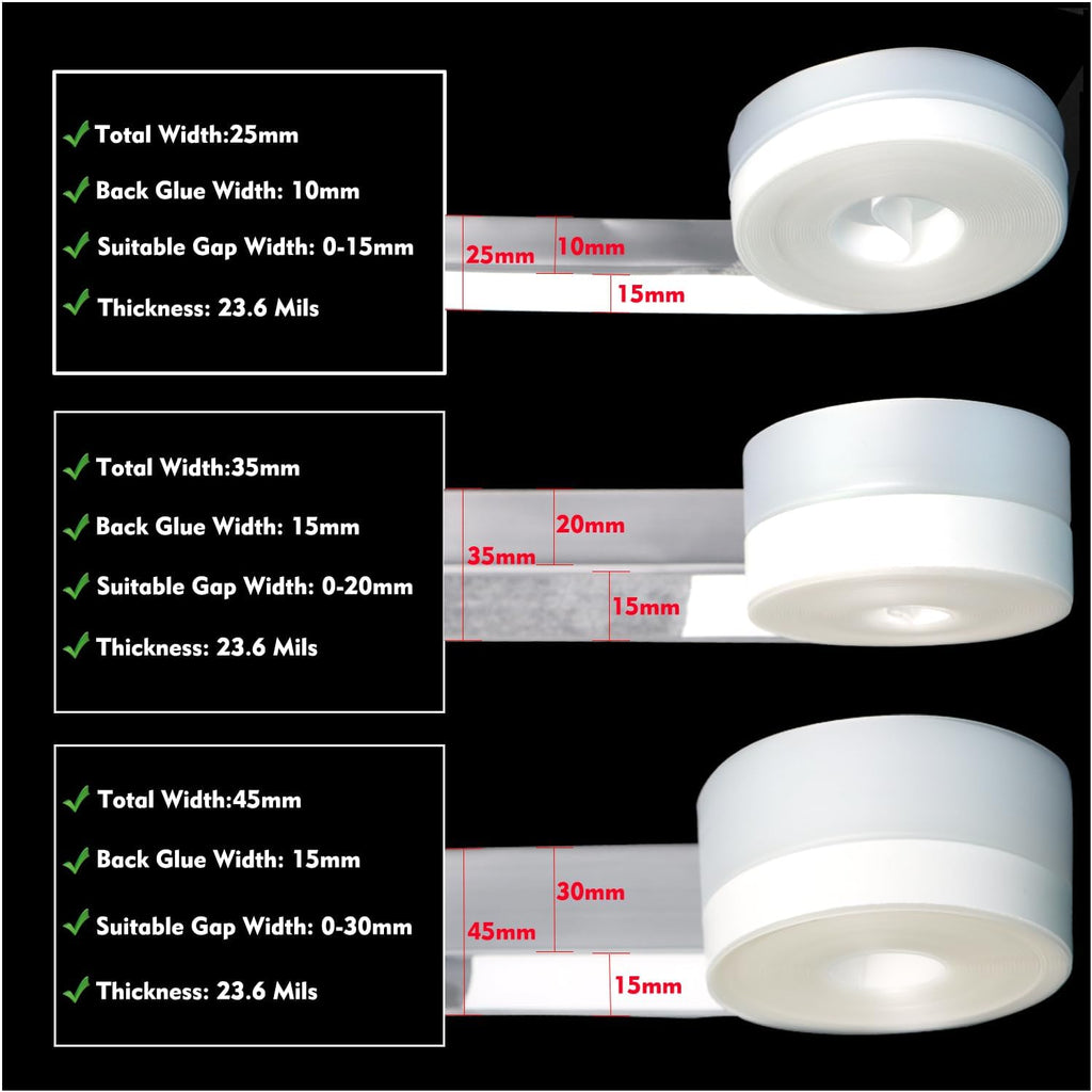 Silicone Seal Weather Stripping Tape 16.5 Ft Strip Bottom Draft Insulation Stopper Tape Weatherproof Soundproof for Door or Window Bathroom Shower Glass Gaps（35mm*5m）