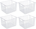Slideep Freezer Baskets Storage Basket Organizers, Deep Wire Farmhouse Bins Container with Handles for Kitchen, Pantry, Cabinet, Car, Bathroom Pearl White, 4 Pack