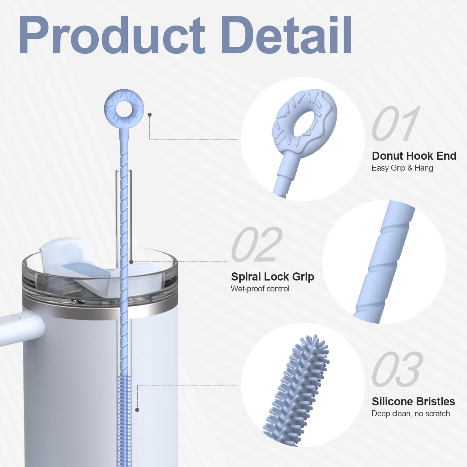 YOTIME Silicone Straw Cleaner Brush, 2 Pcs Reusable Straw Brush(6mm+9mm) for Cleaning Narrow & Wide Straws, Tumblers, Blue