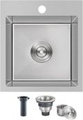 15x17 inch Bar Sink Drop in, Handmade 304 Stainless Steel Sink, 8" Deep Single Bowl, R10 Tight Radius, Topmount Installation, for Small Kitchen/RV/Bar Sink, Brushed