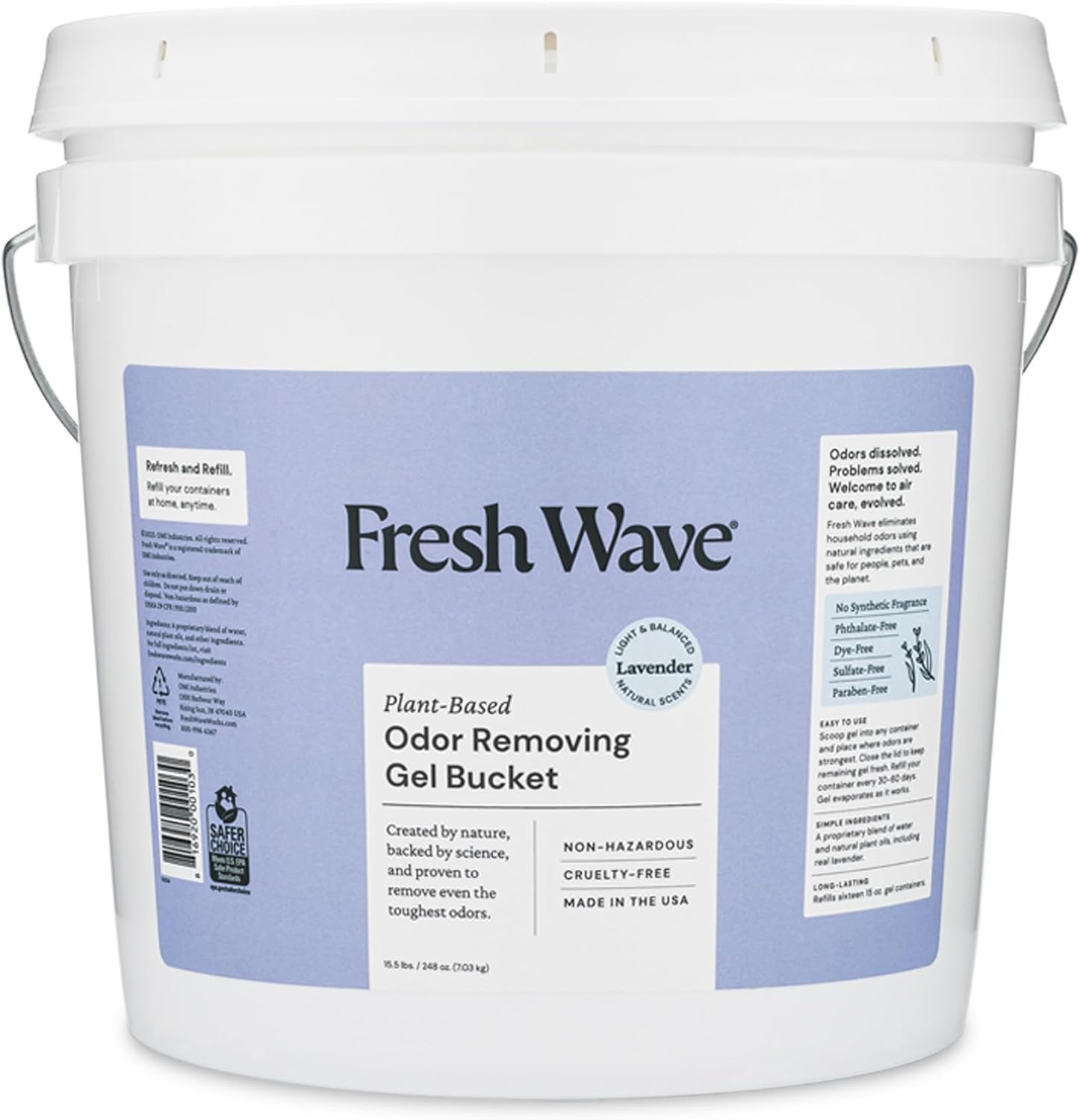 Fresh Wave Odor Removing Gel Bucket, 15.5 lb. (248 oz.) | Lavender Scent Refill | Odor Absorbers for Home | Safer Odor Relief | Natural Plant-Based Odor Eliminator | For Cooking, Trash & Pets
