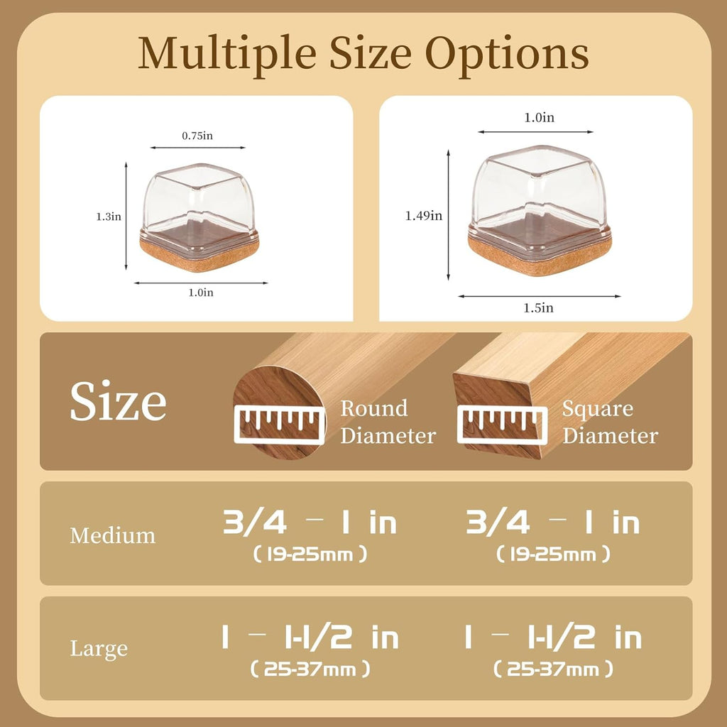 Square Chair Leg Floor Protectors Medium 24Pcs,Silicone Chair Leg Protectors for Hardwood Floors/Tiles,Clear 360°Wrapped Felt Bottom to Prevent Scratch and Reduce Noise